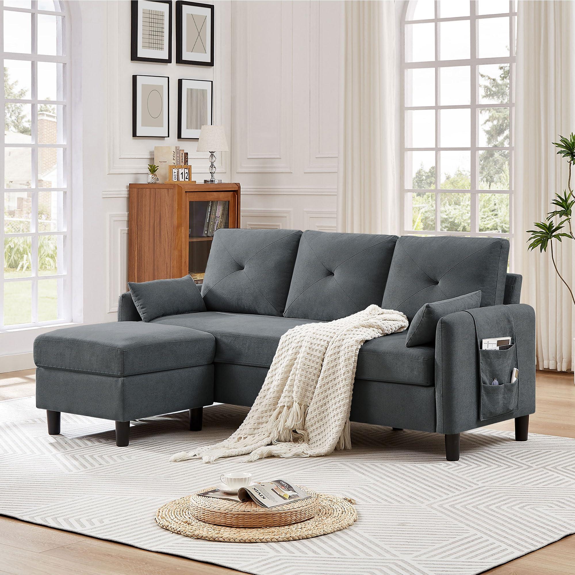 Soscana Soscana Sectional Sofa for Living Room, 77" Small L Shaped 3 Seater Couch with Reversible Chaise Polyster Fabre for Apartment Small Space, Dark Grey
