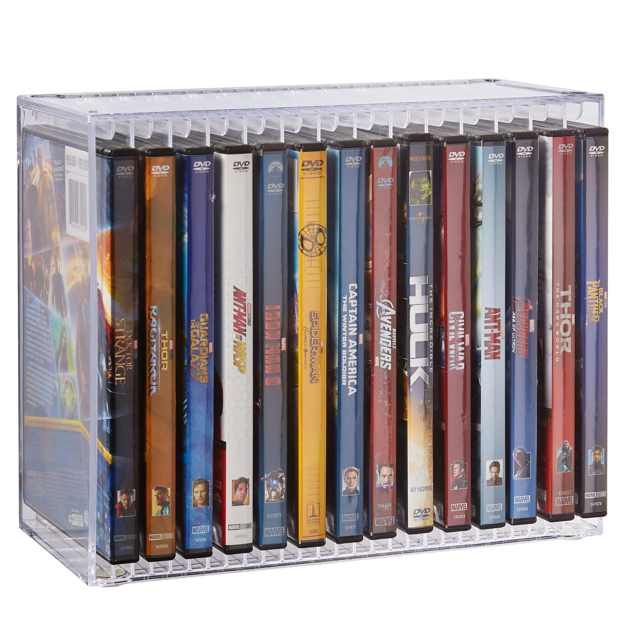 STORi STORi Stackable Clear Plastic DVD Organizer with Rubber Feet | Rectangular Holder Perfect for Theater Room | Holds up to 14 Standard DVD Cases | Made in USA