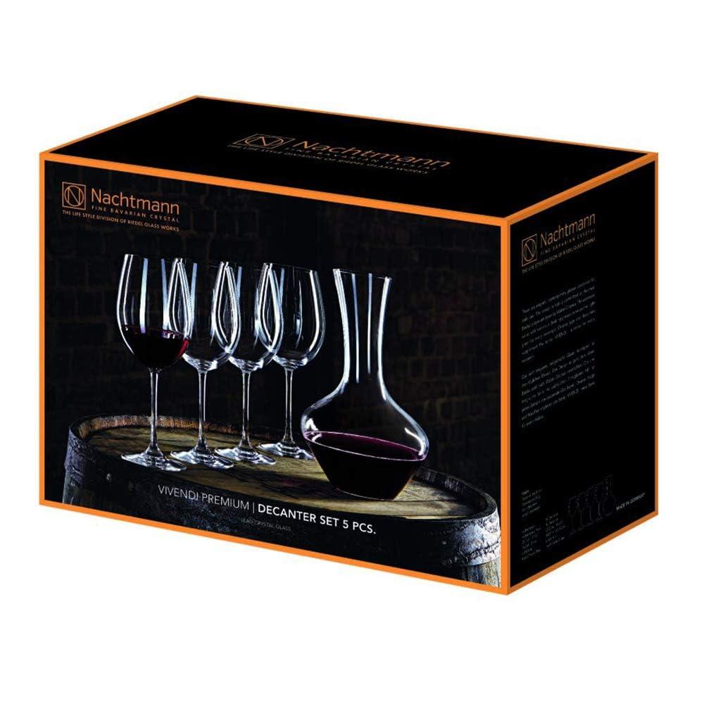 Nachtmann Nachtmann Vivendi Wine Decanter & Bordeaux Glasses (5-Piece Set) - Elegant Crystal Glassware & Whisky Carafe, Break-Resistant, Dishwasher Safe - Ideal for Wine Enthusiasts & Special Occasions