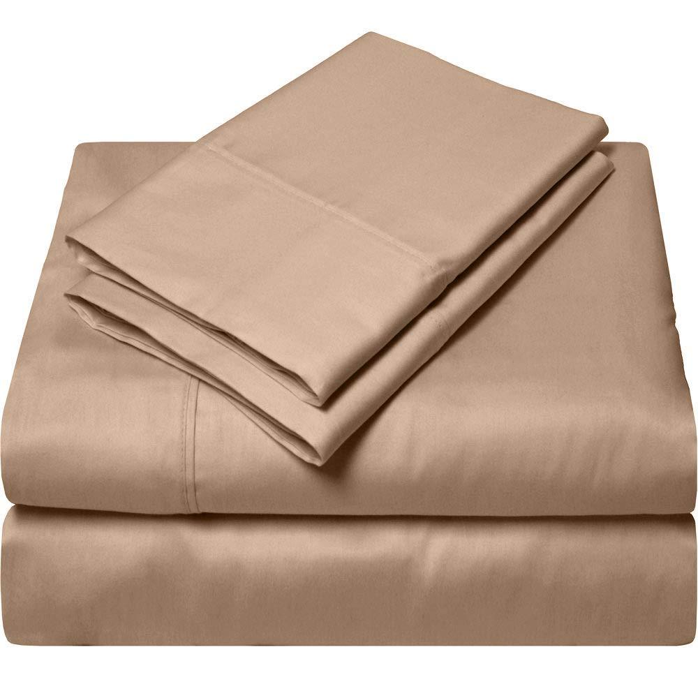Elf Linen Elf Linen Luxurious 1500 Thread Count Italian Finish 100% Egyptian Cotton 4-Piece Bed Sheet Set, Queen, Taupe Solid Pattern (Fits Mattress Up to 10-12\" Deep Pocket)