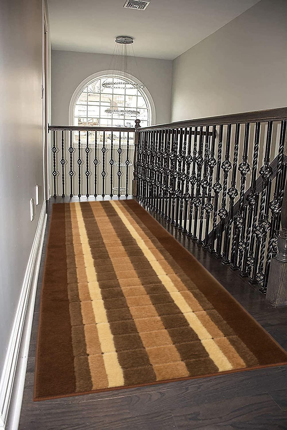 RugStylesOnline Washable Custom Size Runner Rug Squares Geometric Design Extra Long Runner Rugs for Hallways 26 Inch Wide x Pick Your Size by Feet Slip Skid Resistant Rubber Back (Square Brown, 24 ft x 26 in)