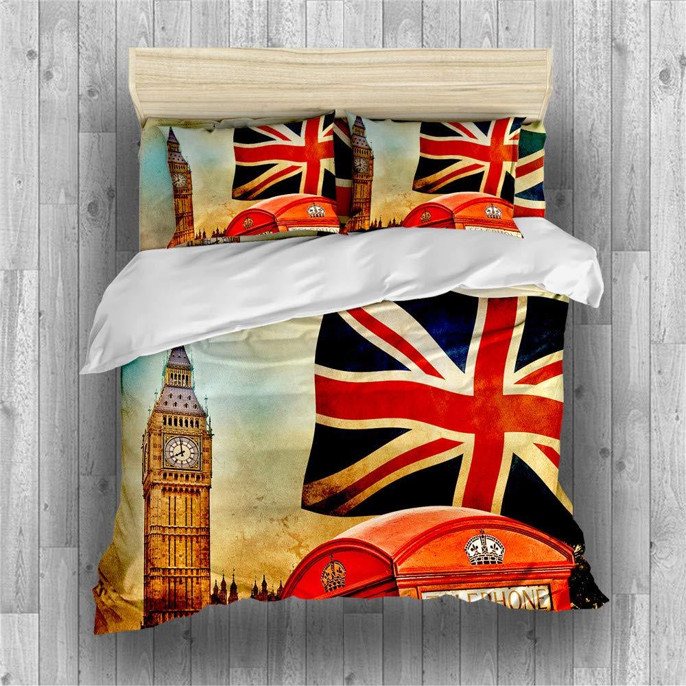 REALIN REALIN British Flag Duvet Cover Set The Union Jack Bedding Big Ben Vintage Retro Bed Sets 2/3/4PCS Quilt Covers/Sheets/Pillow Shams,Twin/Full/Queen/King (B,Queen-228x228cm-4PCS)