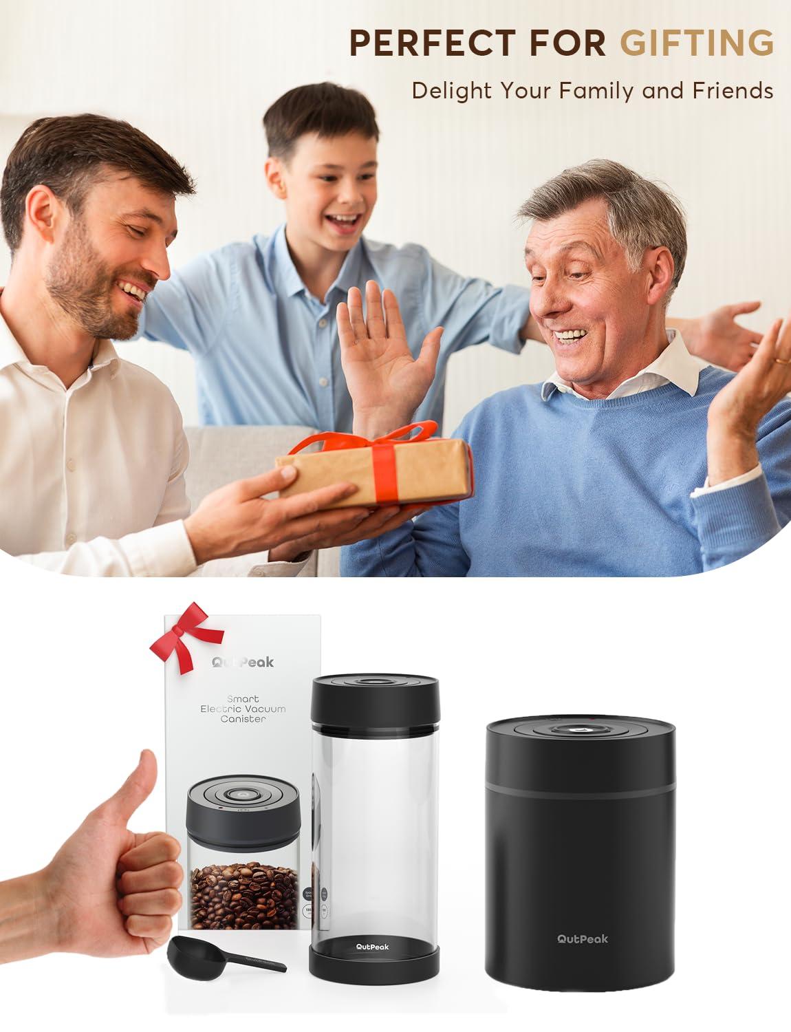 OUTPEAK OUTPEAK Neo 6-Month Fresh Coffee Bean Storage, Auto Vacuum Coffee Canister, 1.35L for 17.6oz Coffee Beans, One-Button Operation,Large Airtight Coffee Canister with Scoop,Coffee Storage Container Glass