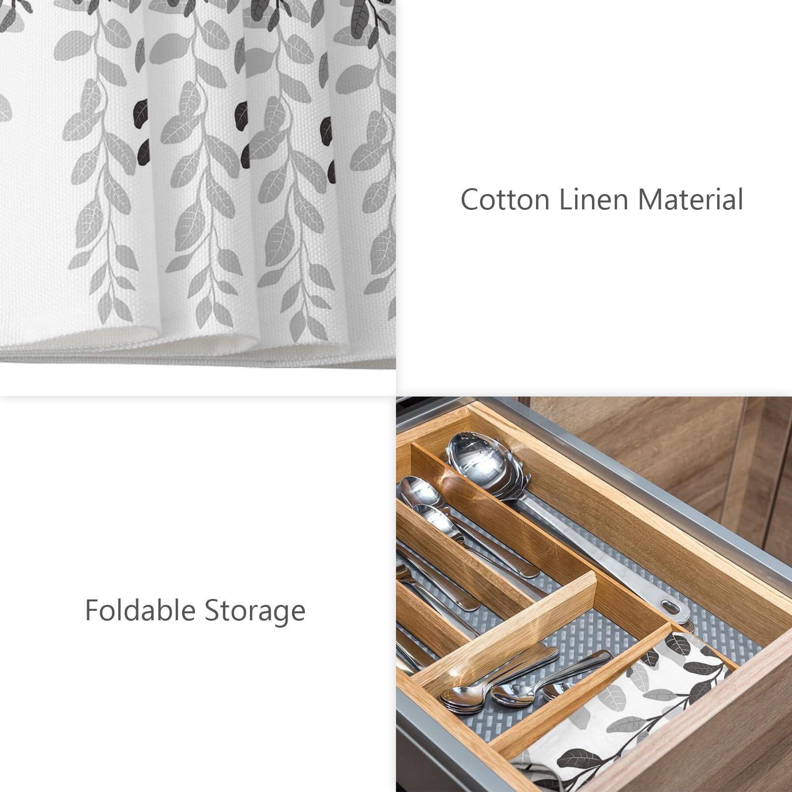 Gehucoxee Black Grey Botanical Placemats for Dining Table Set of 4, Washable Placemats Cotton Linen Place Mats for Kitchen/Dining, Farmhouse Table Mats Country Leaves Geometric Texture