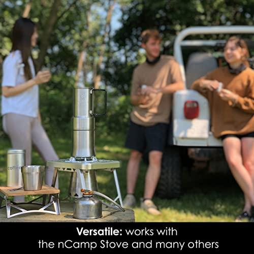 nCamp nCamp - Caf, Portable Coffee Maker, Portable Espresso Machine, Compact Camping Coffee Maker, Stainless Steel Travel Coffee Maker with Camping Coffee Cup, Reusable, 12 oz
