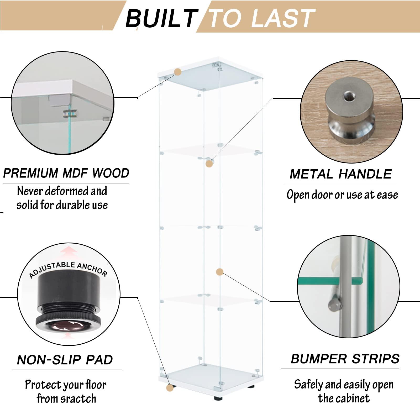 TehRecBT TehRecBT 4-Shelf Glass Display Cabinet, 64 inch Curio Cabinet Collection Display Case with Glass Door, Tempered Glass Floor Standing Bookshelf Storage Cabinet for Living Room, Bedroom