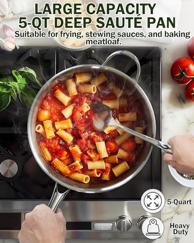 Cooks Standard Cooks Standard Classic Stainless Steel Saute Pan 11-inch, 5 Quart Induction Cookware Deep Frying Pan Cooking Skillet with Lid, Stay-Cool Handle
