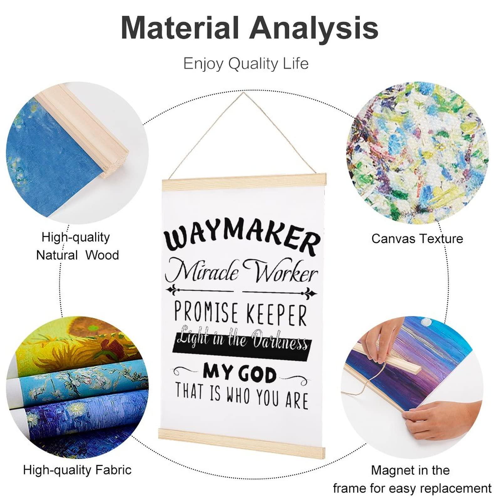 Mousus Inspirational Quotes Magnetic Poster Frame Hanger, Wooden Frame & Canvas Poster Hangers, Waymaker Miracle Worker PROMISE KEEPER Wooden Magnet Posters Hanging Kit Canvas Artwork,(Teak Wood, 12")