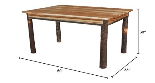 Shoofly Amish Furniture Amish-Made 60 Inch Rectangle Rustic Hickory Wood Dining Table