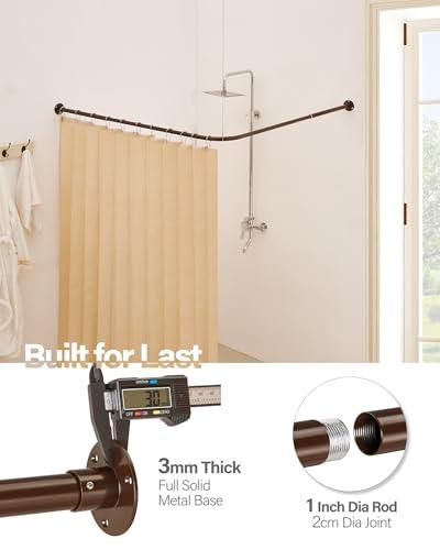 crkmire Crkmire Corner Shower Curtain Rod, Coffee [39"-69"] x [55"-85"] Adjustable L Shaped Shower Rod No-Sagging 90 Degree Curved Curtain Rod for Bathroom Bathtub with 12 Ring Hooks & Ceiling Support