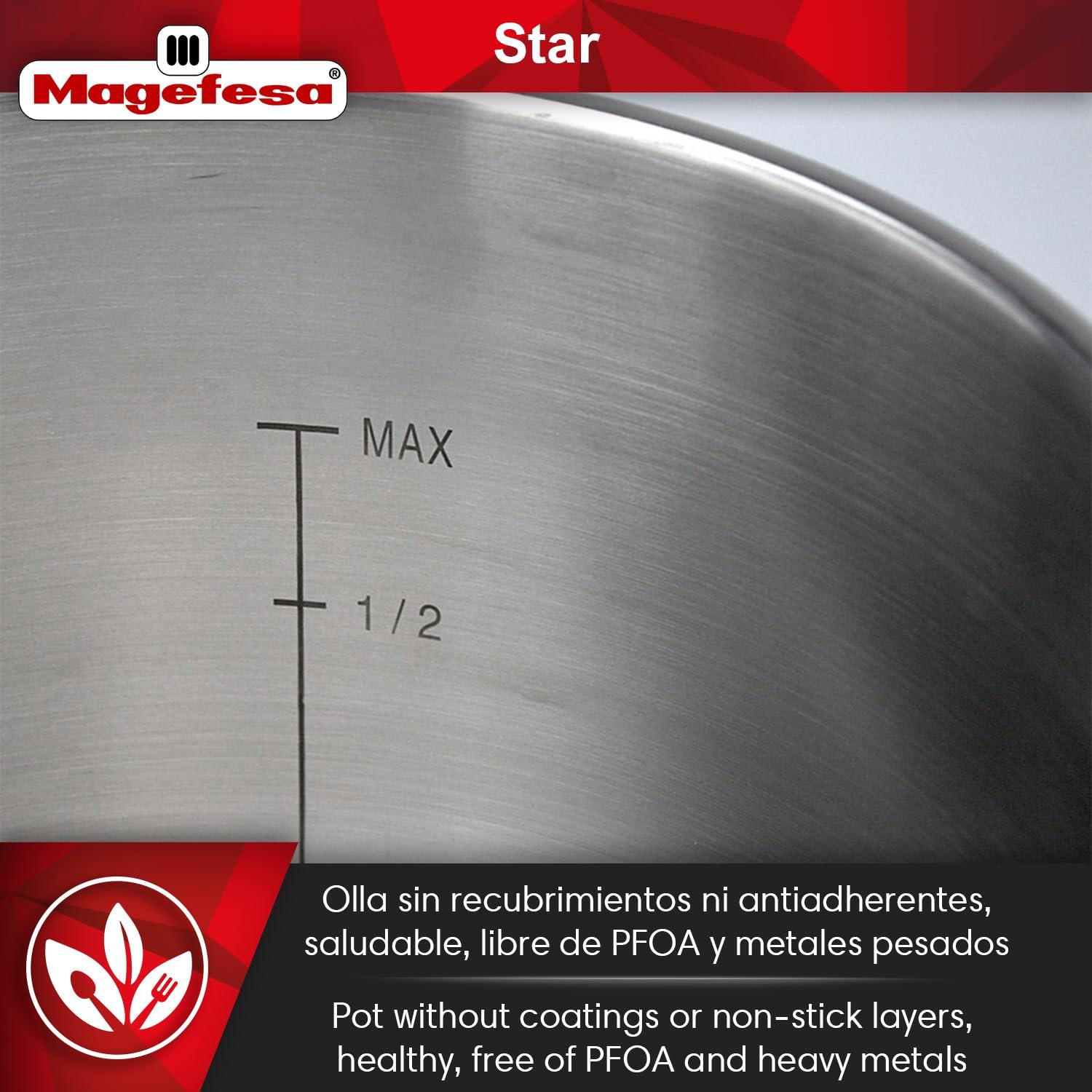 MAGEFESA MAGEFESA Star Pressure Cooker, 6.3-Quart, 18/10 Stainless Steel, Works on All Stovetops (Induction Compatible), Safety Lock & 8 PSI Cooking