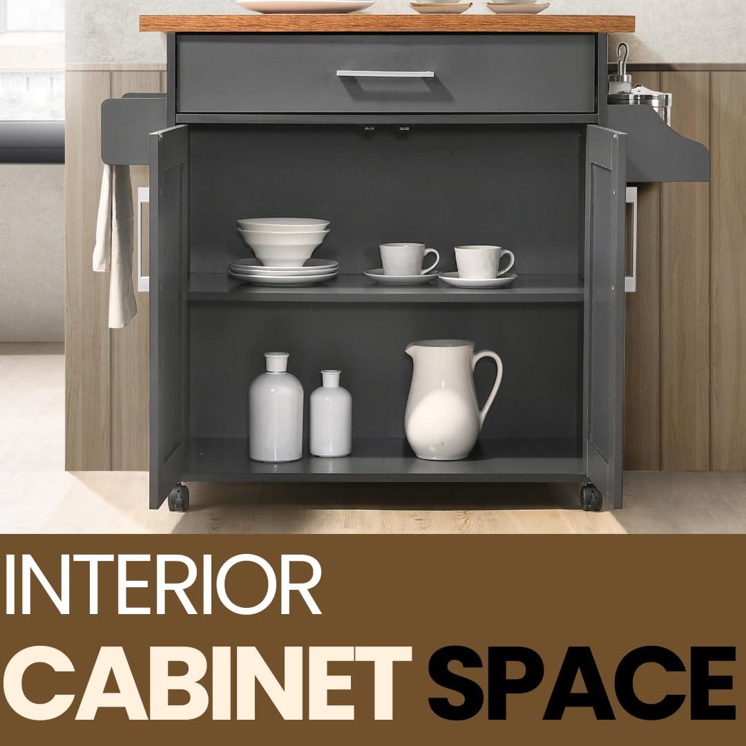 Hodedah Hodedah Kitchen Island with Spice Rack, Towel Rack & Drawer, Grey with Oak Top