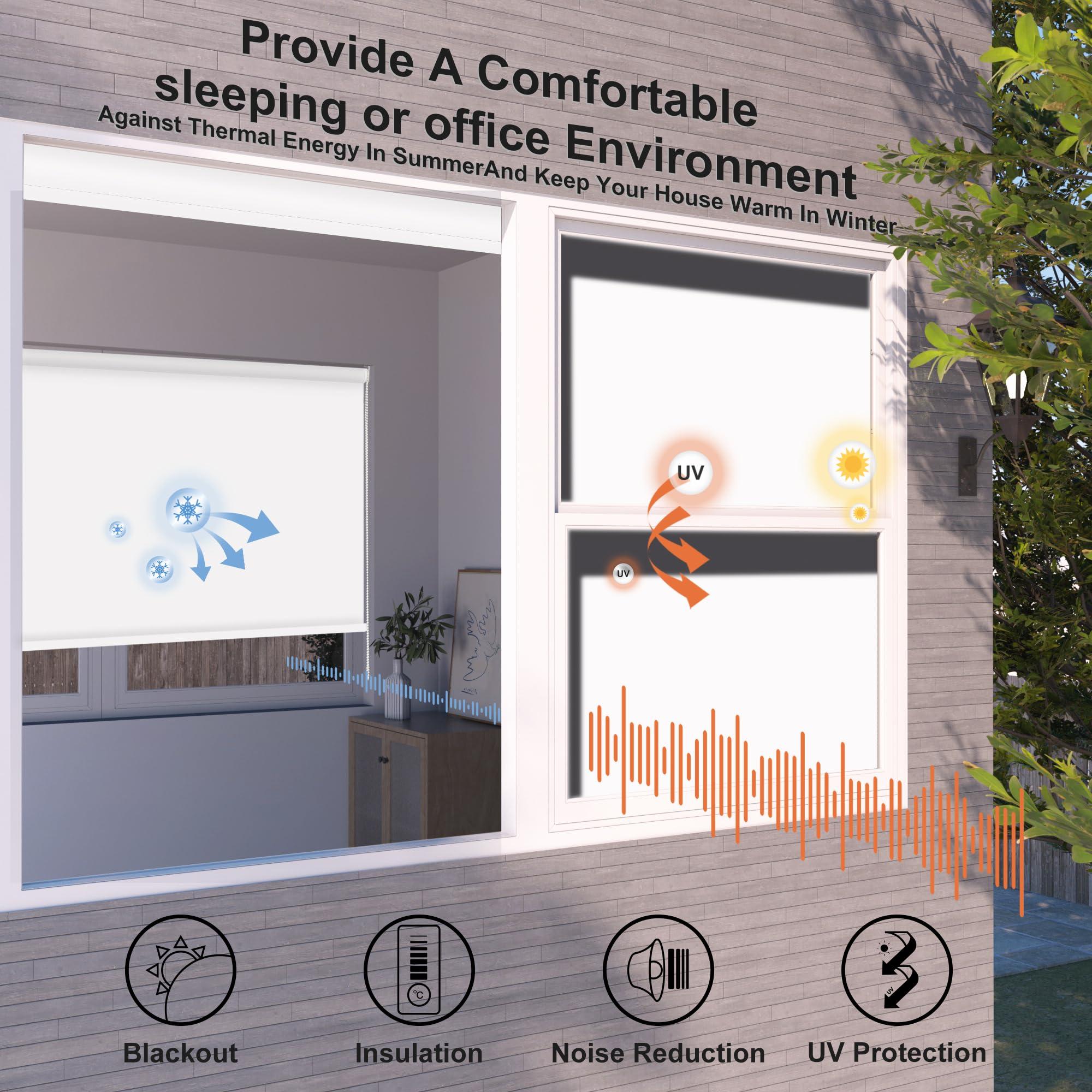 Boolegon Boolegon Blackout Roller Shades for Window, Custom Roller Blinds UV Protection Thermal Insulated Pull Down Room Darkening Shades for Home Office Bedroom Kitchen, Easy Install, Black,76" W x 36" H