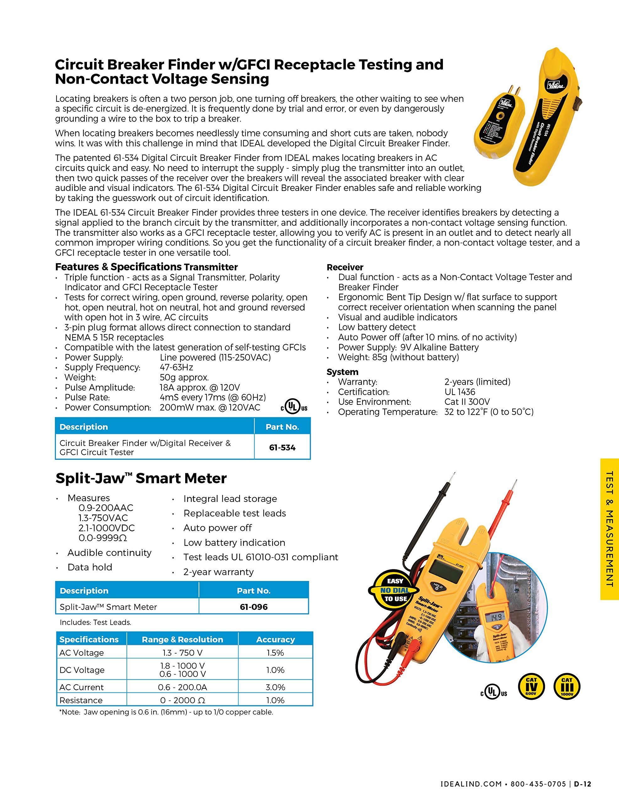 Ideal Industries IDEAL Electrical 61-534 Digital Circuit Breaker Finder with Digital Receiver and GFCI Circuit Tester,Yellow