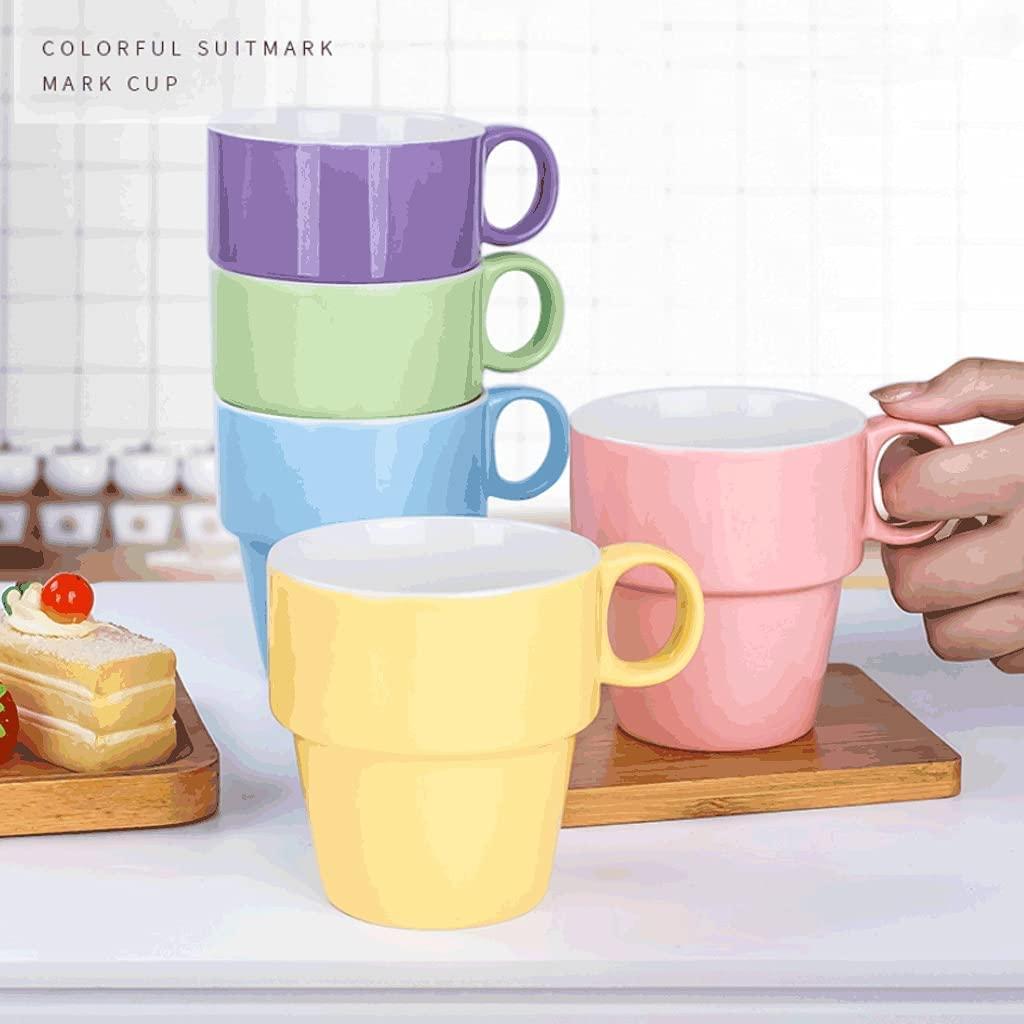 KYUSAR KYUSAR Tea Cup Set 6-Piece Colorful Ceramic Mug Set,Bone China Coffee Cup Set,Multifunctional Microwaveable Drink Cup For Home Commercial Tea Cups and Saucers Set (Color : B, Size : 270ML)