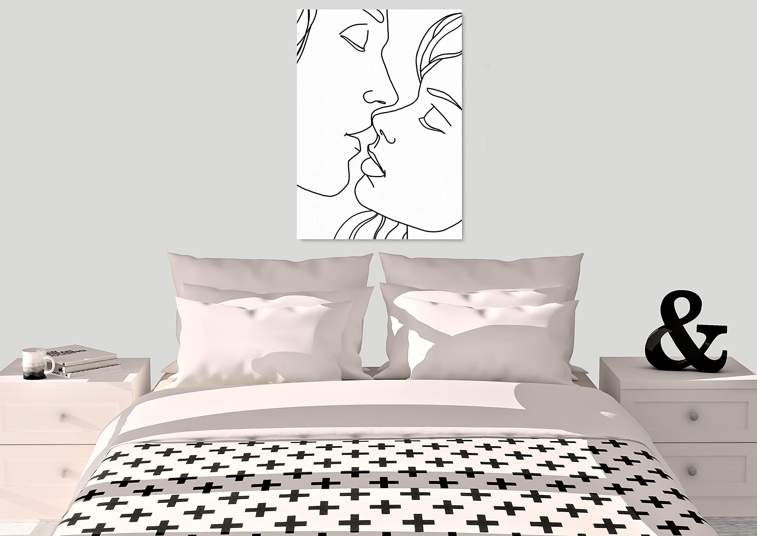 INTALENCE ART INTALENCE ART Couple Kiss Line Drawing Wall Art Decor Modern Minimalist Print on Canvas, 24x32 inches Romantic Lovers Picture Home Decor,Unique Black and White Living Room and Bedroom Poster Decoration. Classic Wrapped Artwork. Easy and Ready to Hang