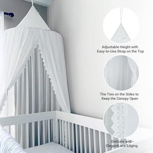 OldPAPA OldPAPA Kids Bed Canopy with Pom Pom Hanging Mosquito Net for Baby Crib Nook Castle Game Tent Nursery Play Room DecorWhite