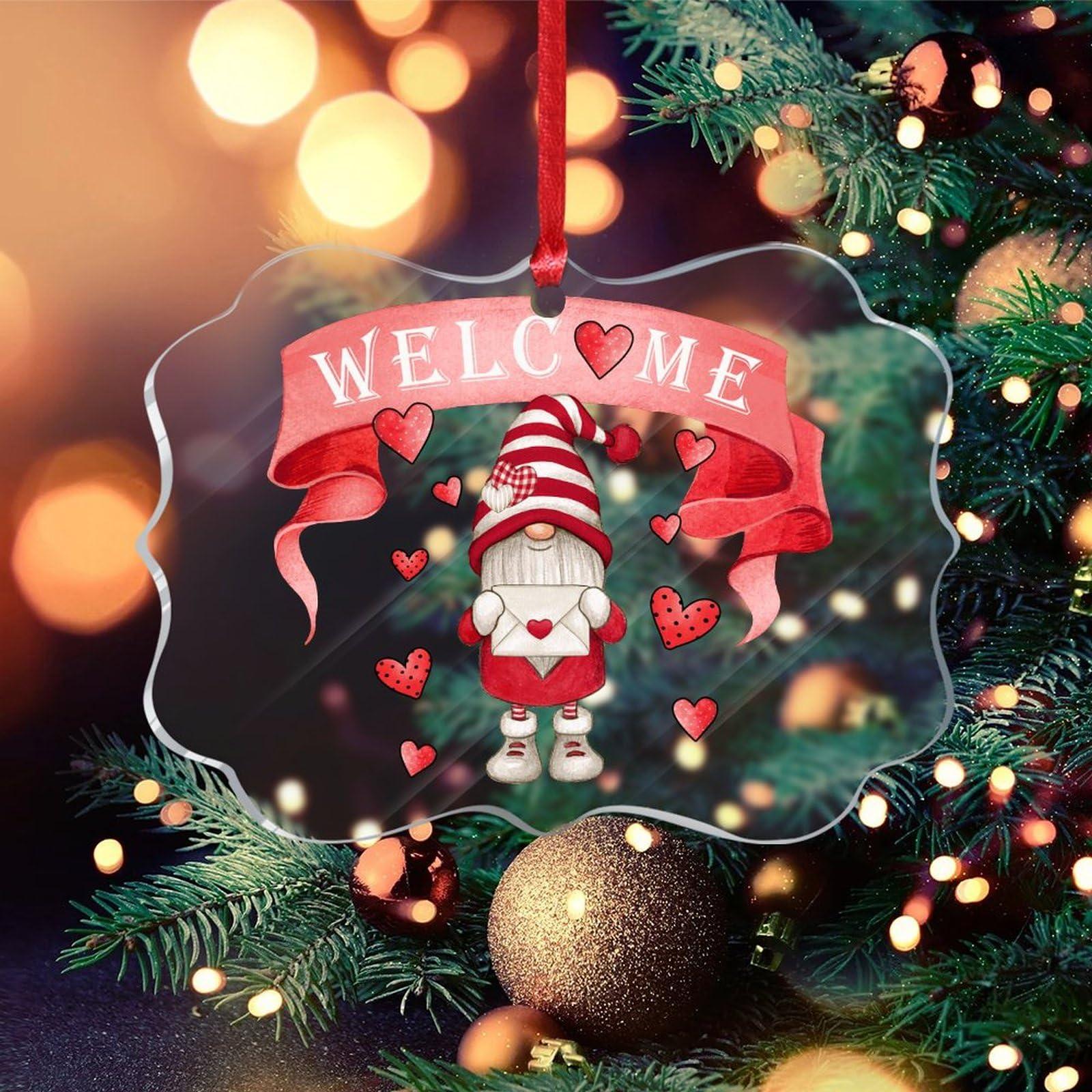 DOREENABE DOREENABE Valentine\'s Day Gnome Welcome Acrylic Christmas Ornaments Happy Valentine\'s Day Gnomes Clear Acrylic Discs with Hole Christmas Xmas Tree Ornament Decoration Hanging Pendant Decor