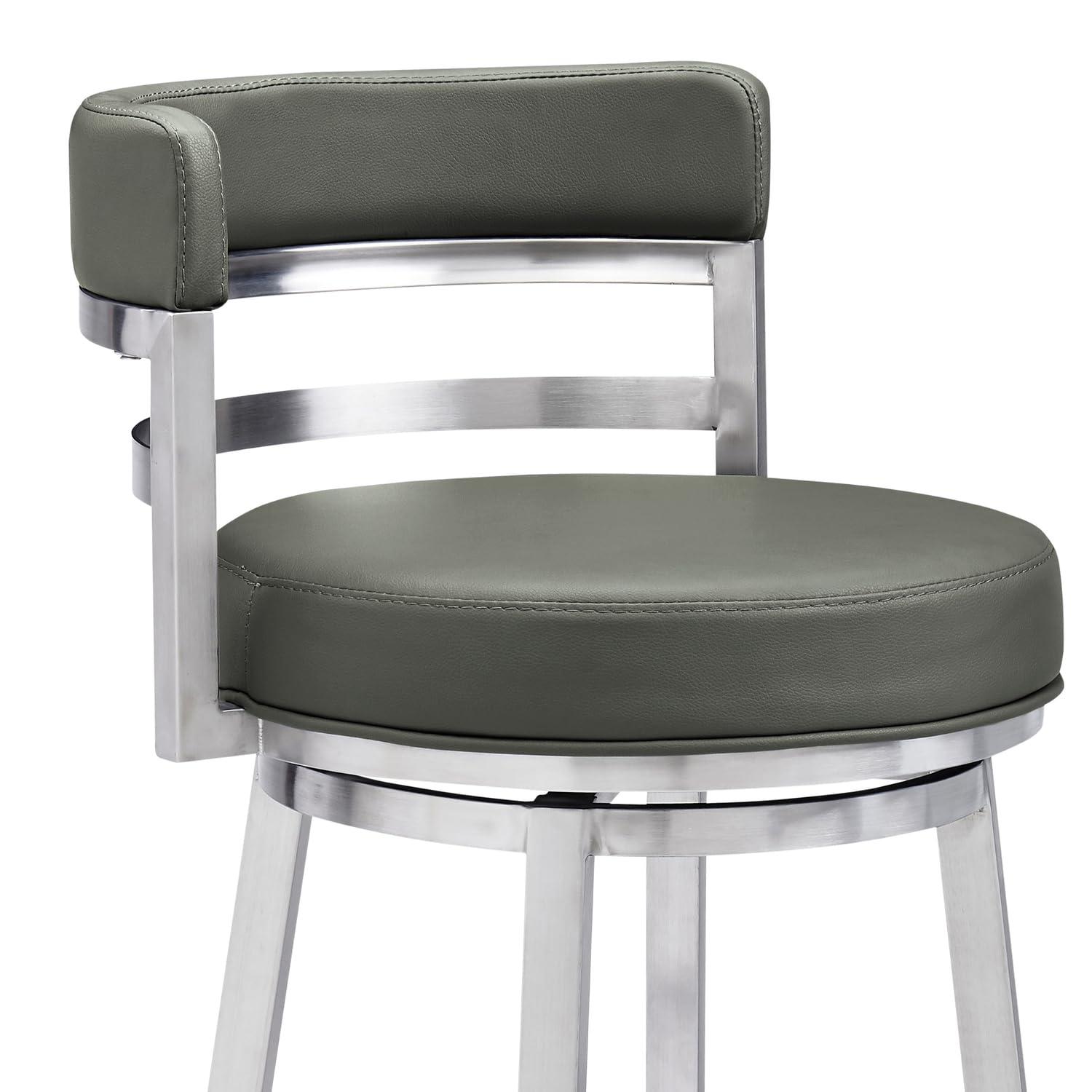 Armen Living Armen Living Mardrid LCMABABSGR26 Counter Chair, Gray, 360 Rotation, Stainless Steel, Faux Leather Seat, Seat Height 26.0 inches (66 cm)