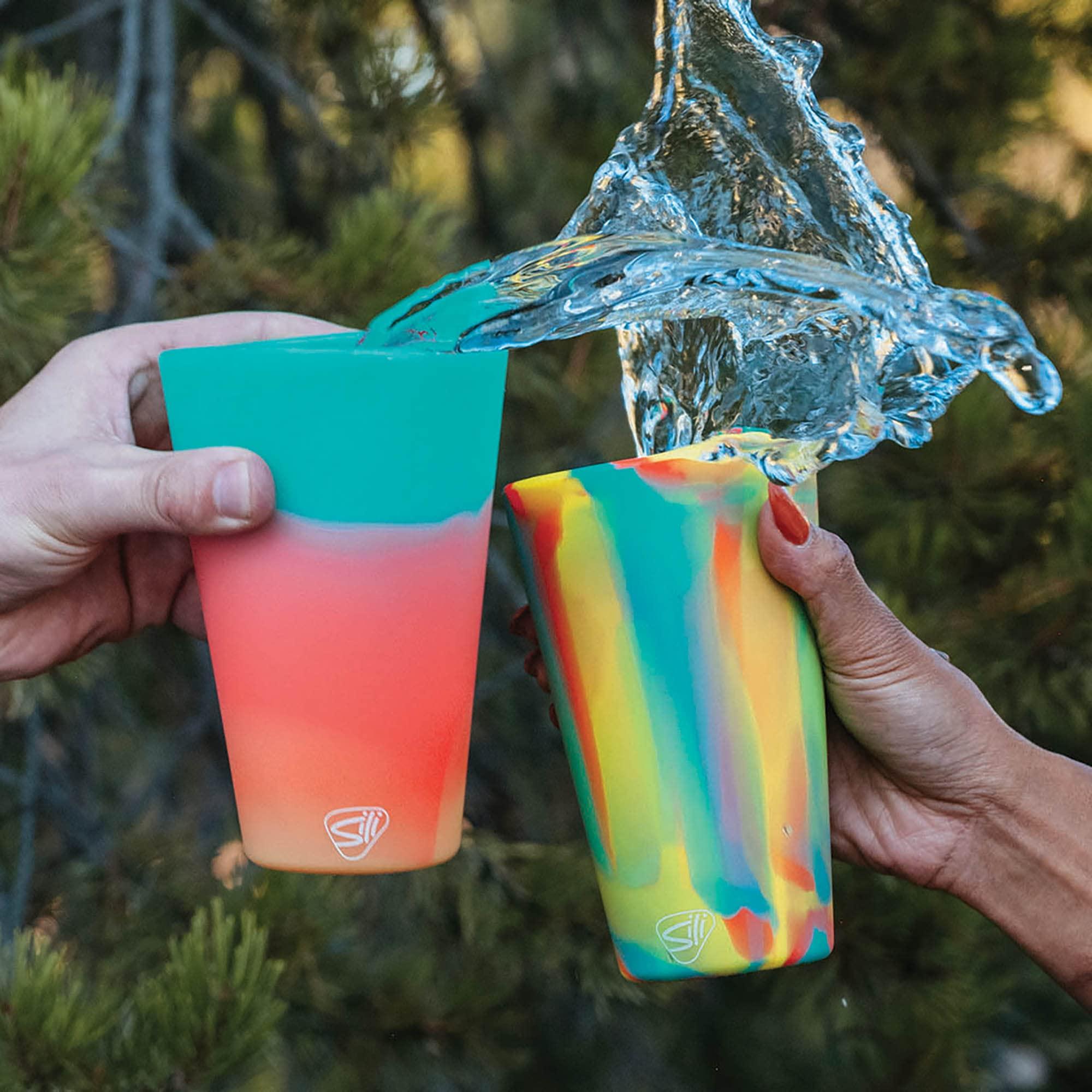 Silipint Silipint: Silicone Pint Glasses: 2 Pack -Sugar Rush & Aurora -16oz Unbreakable Cups, Flexible, Sustainable, Hot/Cold, Seasonal Color