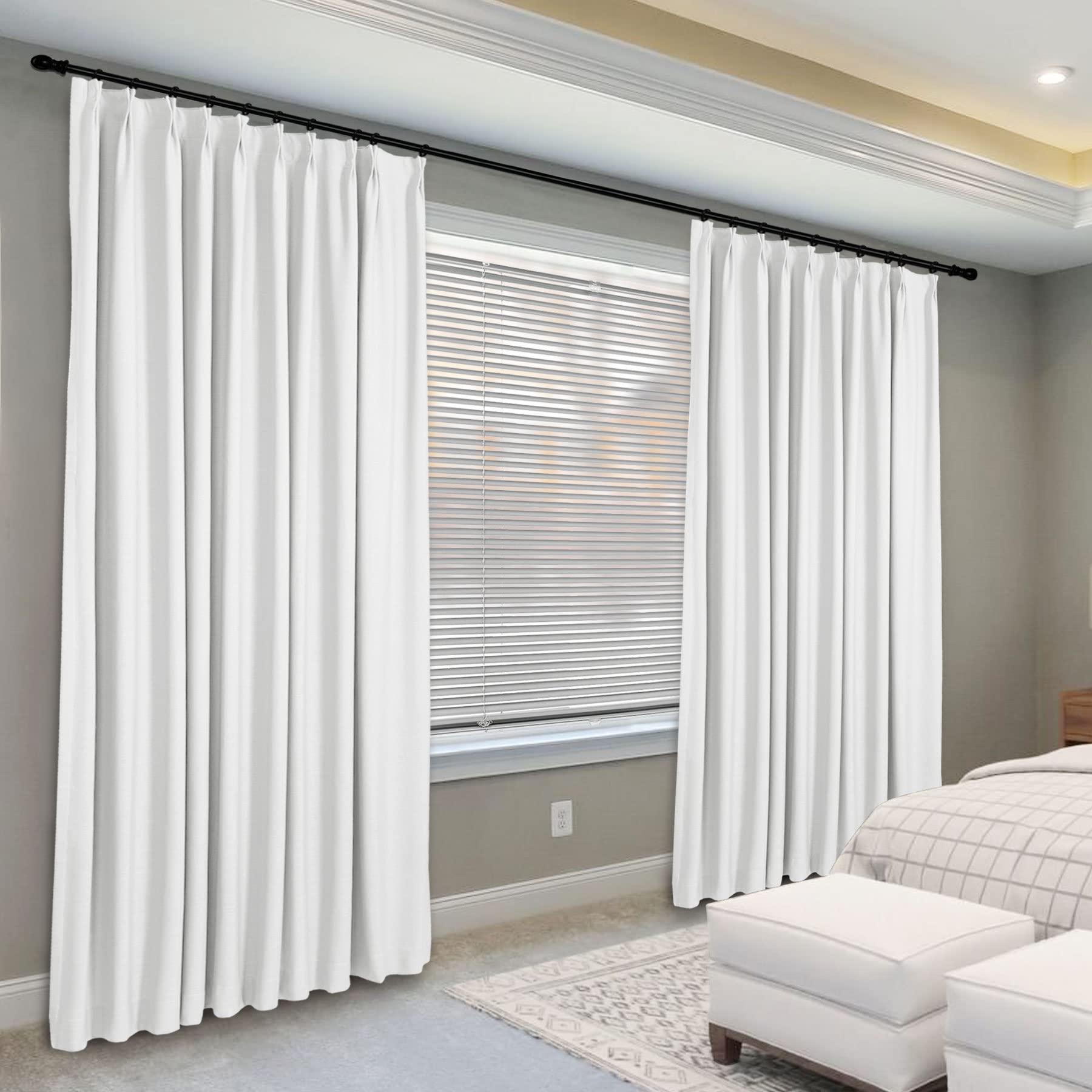 Frelement Frelement Thermal Insulated Blackout Curtains with Blackout Liner Linen Curtain Panels for Bedroom Privacy Pinch Pleat Window Curtain, 84" W x 96" L, 2 Panels, White