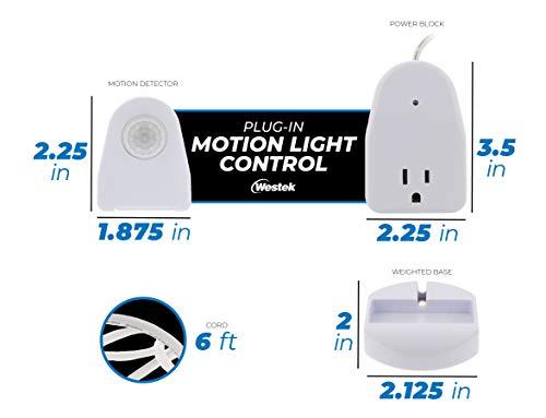 Westek Westek Plug In Motion Sensor Outlet Light Control, 2 Pack - Indoor Motion Sensor Device Activates Lights When Motion is Detected - Ideal for Dark Hallways - 25ft Range, 6 Foot Cord (MLC12BC-4)