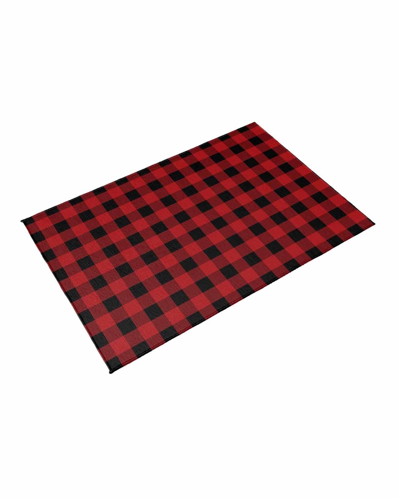 Vandarllin Outdoor Patio Rugs Red Black Plaid Outdoor Area Rug Buffalo Check Geometric Checker Pattern Non-Slip Backyard/Camping RV Rug/Deck/Porch Rug Front Door Floor Mat Carpet,6x9ft,