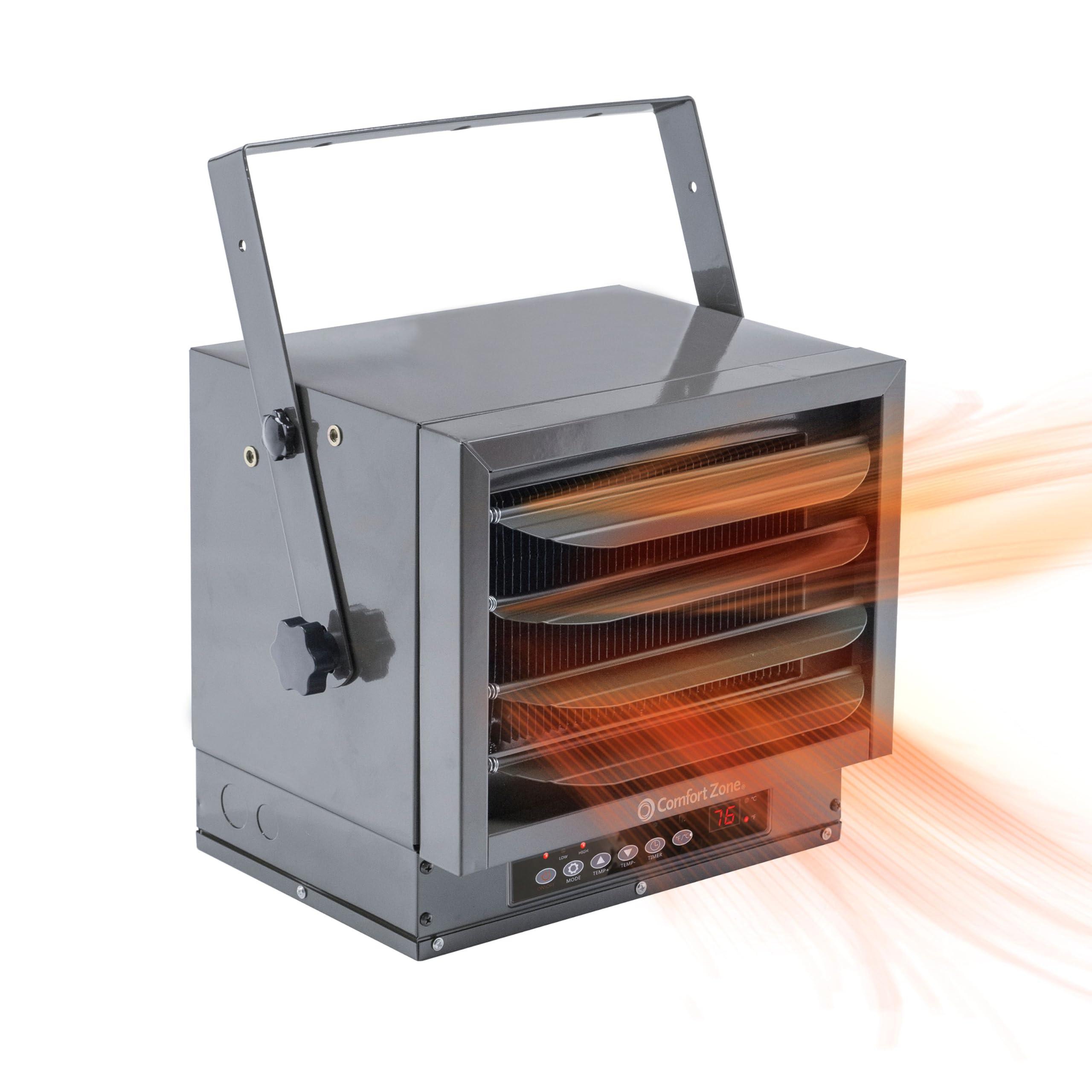 Comfort Zone Comfort Zone Hard-Wired Ceiling Mount Garage Space Heater with Remote, 7,500 Watt, 240 Volt, Fan-Forced, Overheat Protection, Digital Thermostat, 12-Hour Timer, Ideal for Garage & Workshop, CZ230ER