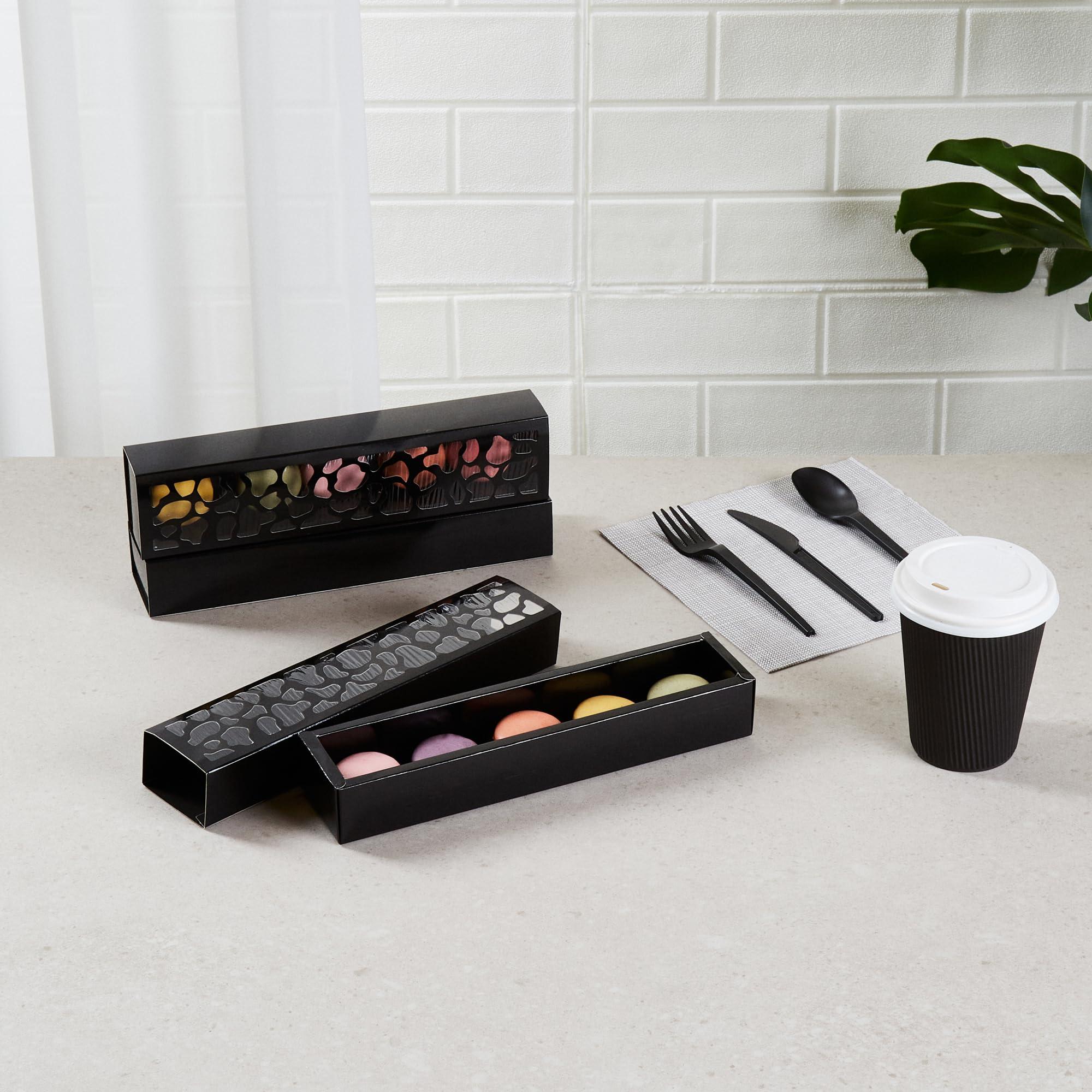 Restaurantware Restaurantware Valentino 12 Inch Macaron Boxes 100 Macaron Packaging - Holds 5 Macarons With Lids Black Paper Macaron Gift Boxes Separate Compartments For Gifts and Parties