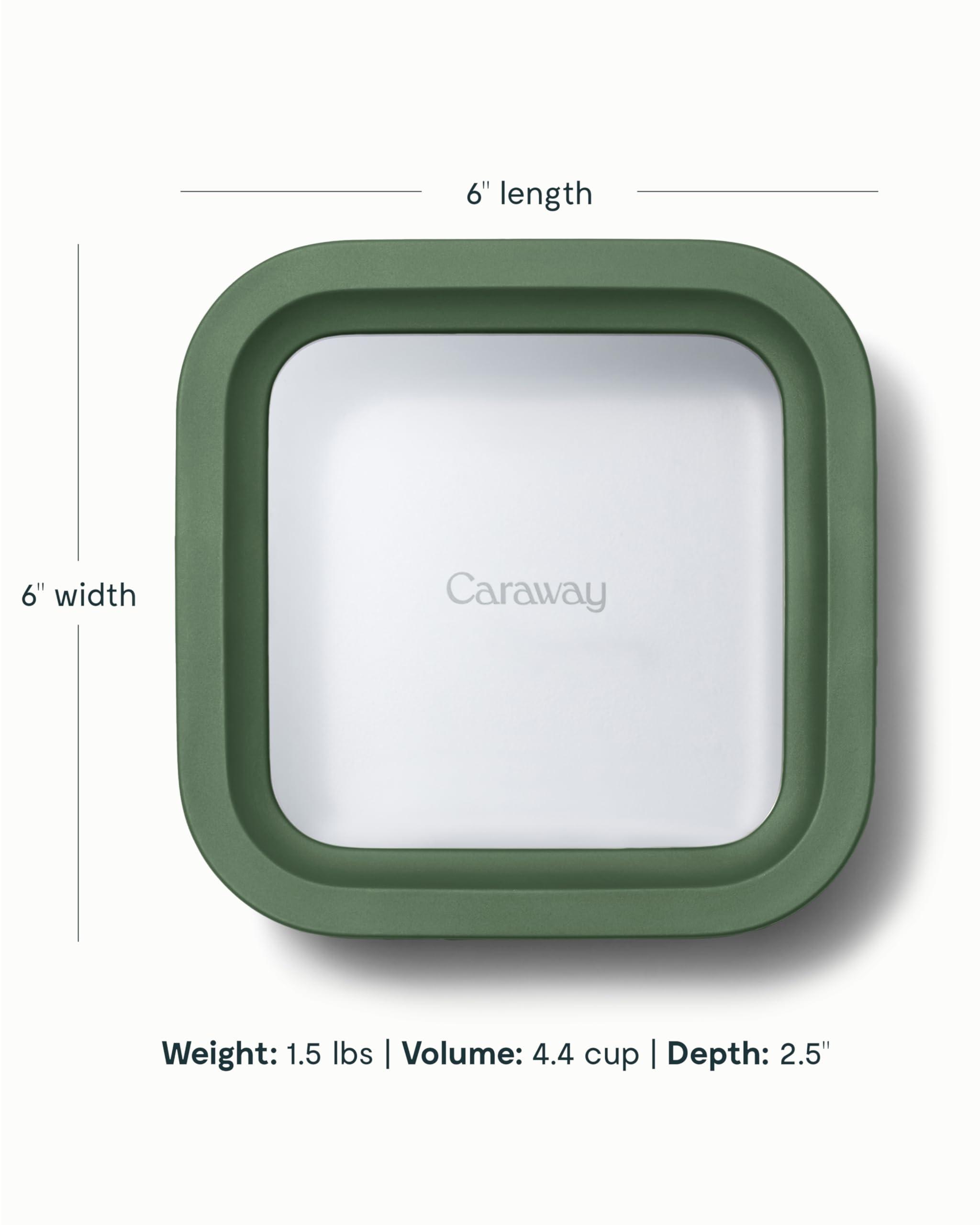 Caraway Caraway Glass Food Storage, 10 Cup Glass Container - Ceramic Coated Food Container - Easy to Store, Non Toxic, Non Stick Lunch Box Container with Glass Lids. Dishwasher, Oven, & Microwave Safe - Sage