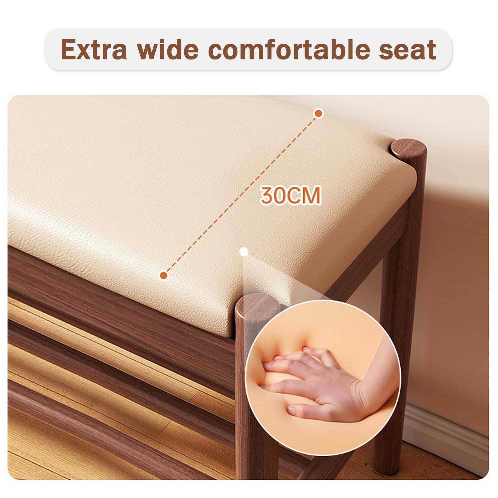 HomeLoft Basics Wooden Shoe Bench, 2-Tier Shoe Rack Shelf Organiser with Padded Cushion Seat, Entryway, Hallway Living Room Accent Furniture