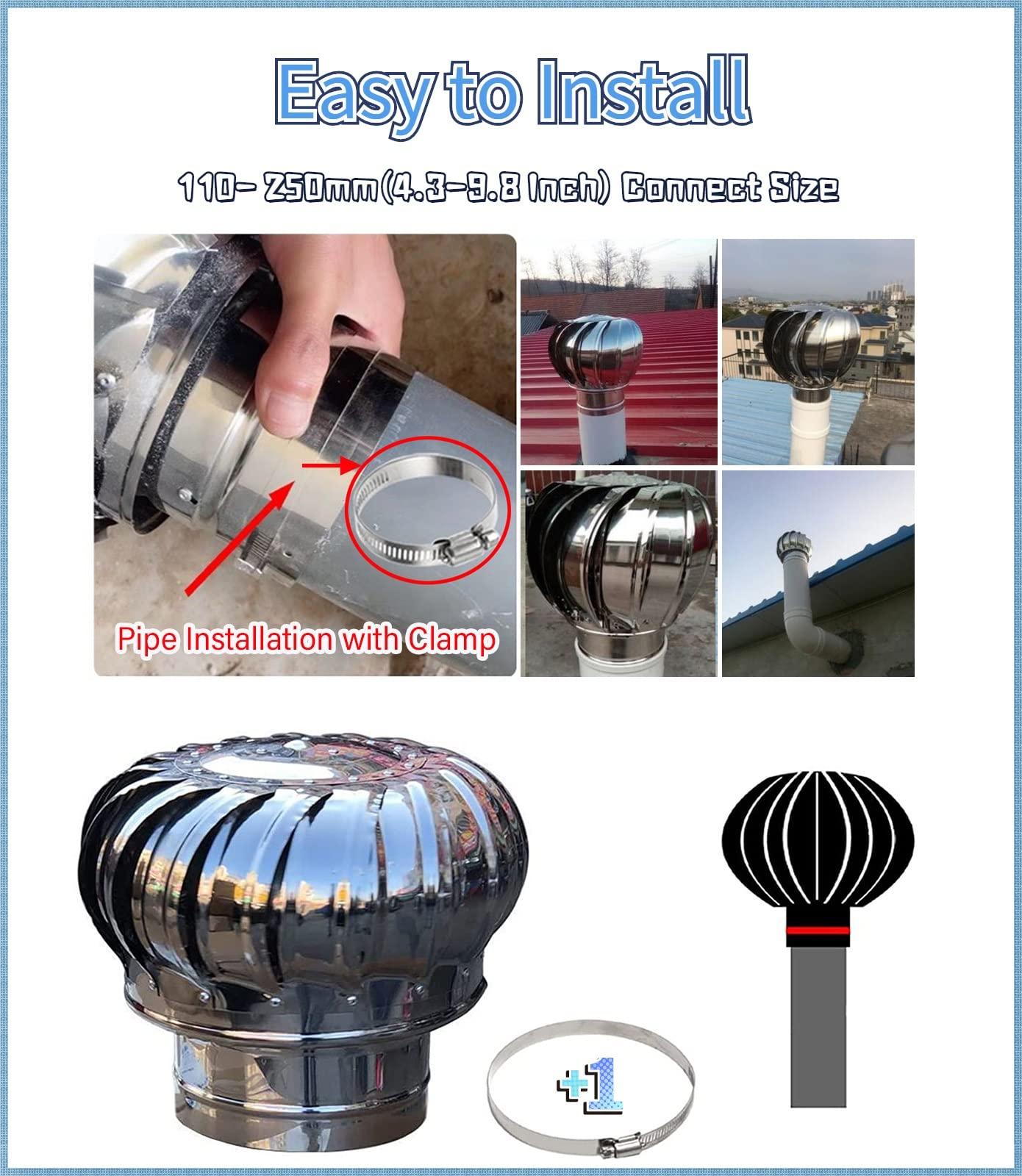 WAHHWF WAHHWF Round Chimney Cap 4 6 8 10 12 Inch for Outside, Spinner Stainless Steel Fireplace Chimney Cover, Rotating Top Chimney Flue Cowl Pipe Vent Cover