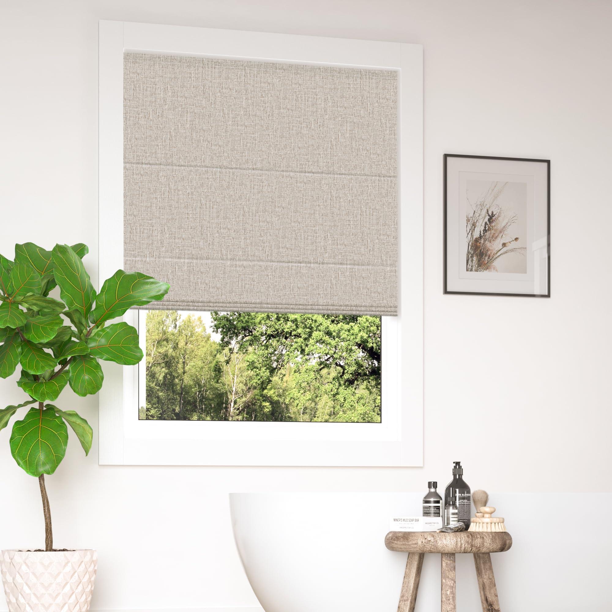 Blindzup Blindzup Cordless Roman Shades for Windows, Pull Down Linen Roman Blinds with Waterproof and Room Darkening Fabric for Living Room Dining Room Bathroom,Privacy Blackout Coffee, 29" W x 54" H