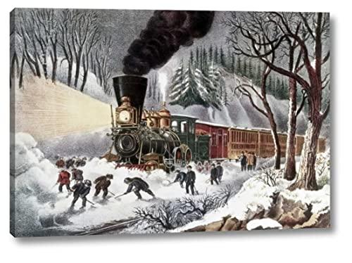 Canvas Art USA American Railroad Scene by Currier and Ives - 26\" x 38\" Canvas Art Print Gallery Wrapped - Ready to Hang