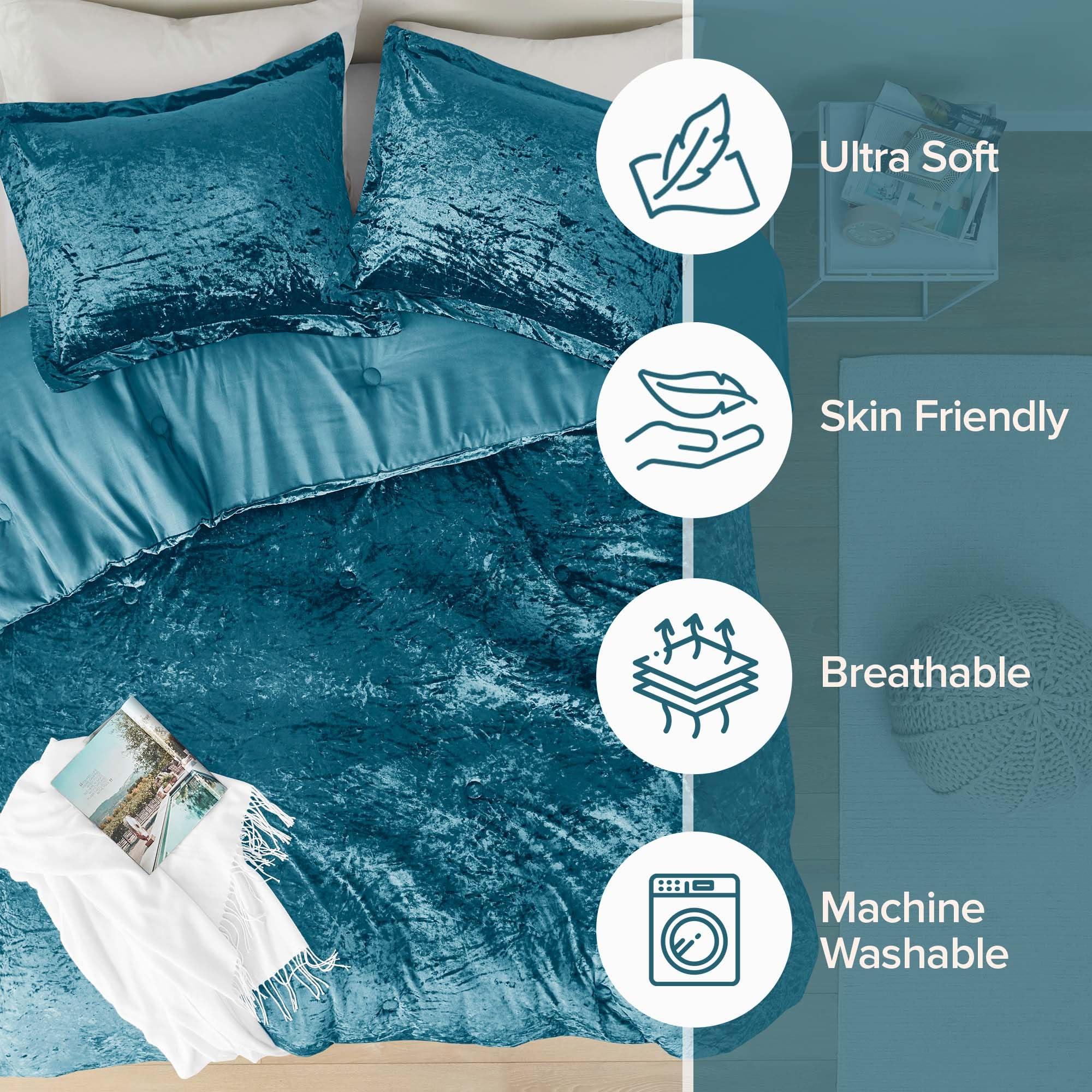 Comfort Spaces Comfort Spaces Juliette Luxe Comforter Set Velvet Lush with Soft Brushed Microfiber Reverse, All Season Cozy Velvet Bedding Sets, Fluffy Comforter Bed Set, Matching Sham, Teal Twin/Twin XL 2 Piece