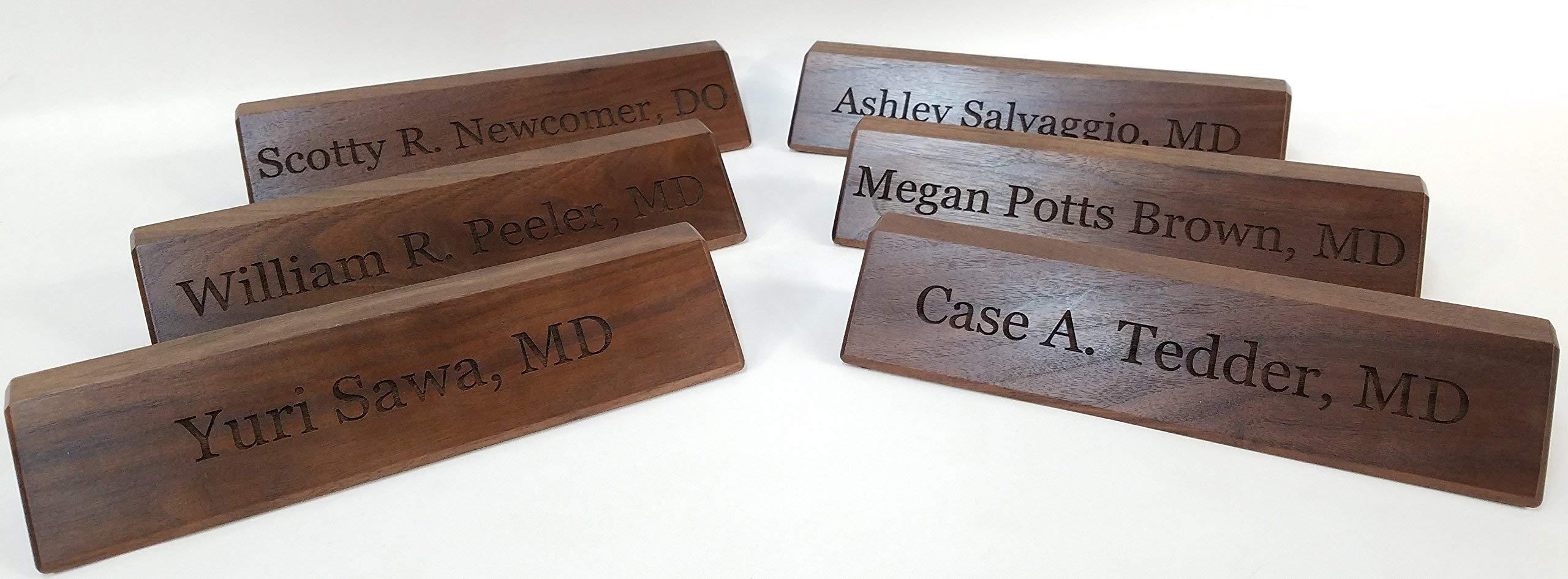 Generic Walnut Desk Nameplates - Personalized Office Name Plate - Executive - Engraved Name Desk Wedge