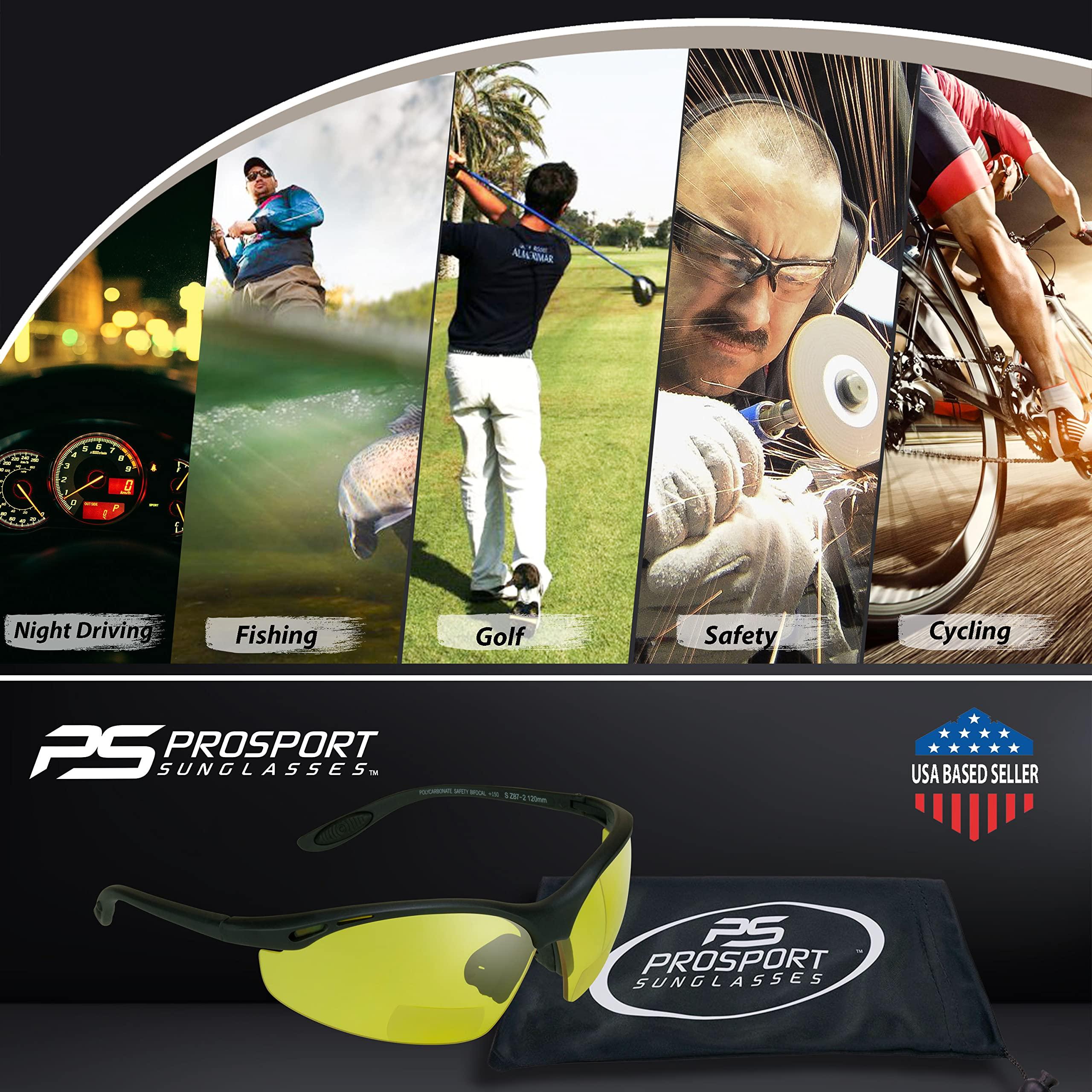 proSPORT proSPORT Safety Bifocal Glasses Yellow Lens +2.00 z87 Semi Rimless Night Driving for Men and Women