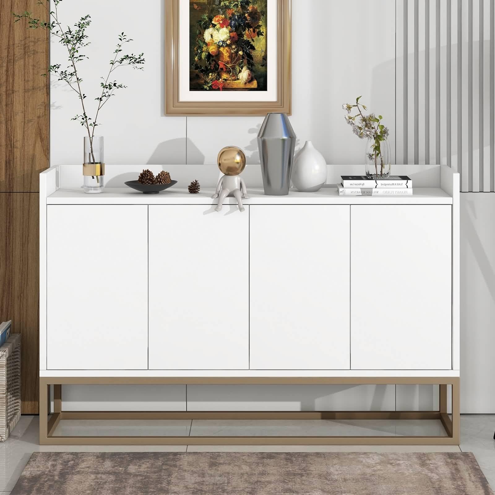 Mesnt Sideboard Table, Modern Sideboard Elegant Buffet Cabinet with Large Storage Space for Dining Room, Entryway (White)