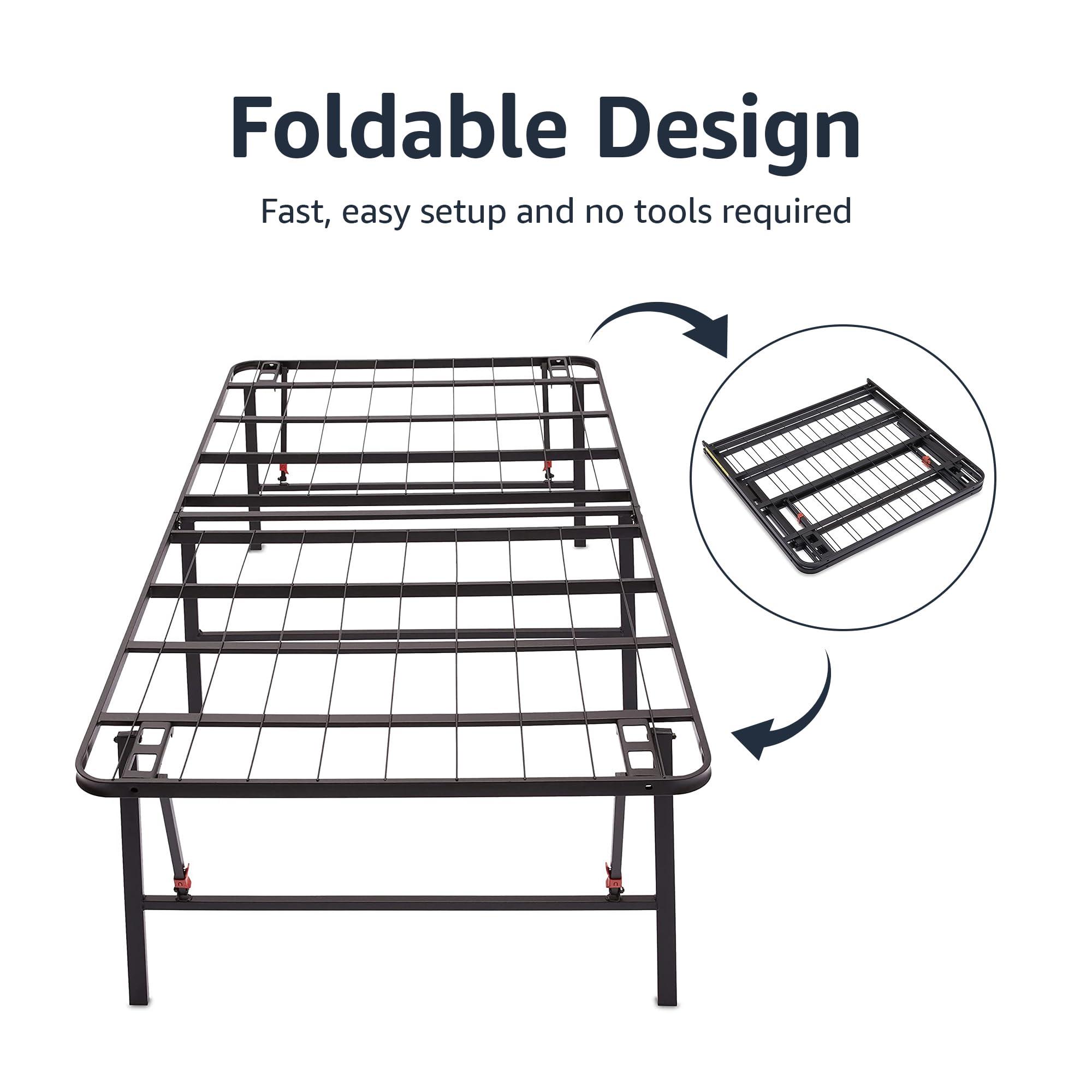 Amazon Basics Amazon Basics Bed Frame with Storage, Foldable Metal Platform, Sturdy Steel, No Box Spring Needed, 18 Inches High, Tool-Free Setup, Queen Size, Black