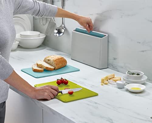 Joseph Joseph Joseph Joseph Duo 3-Piece Colour Coded Chopping Board Set with Slimline case for organised Storage, Opal