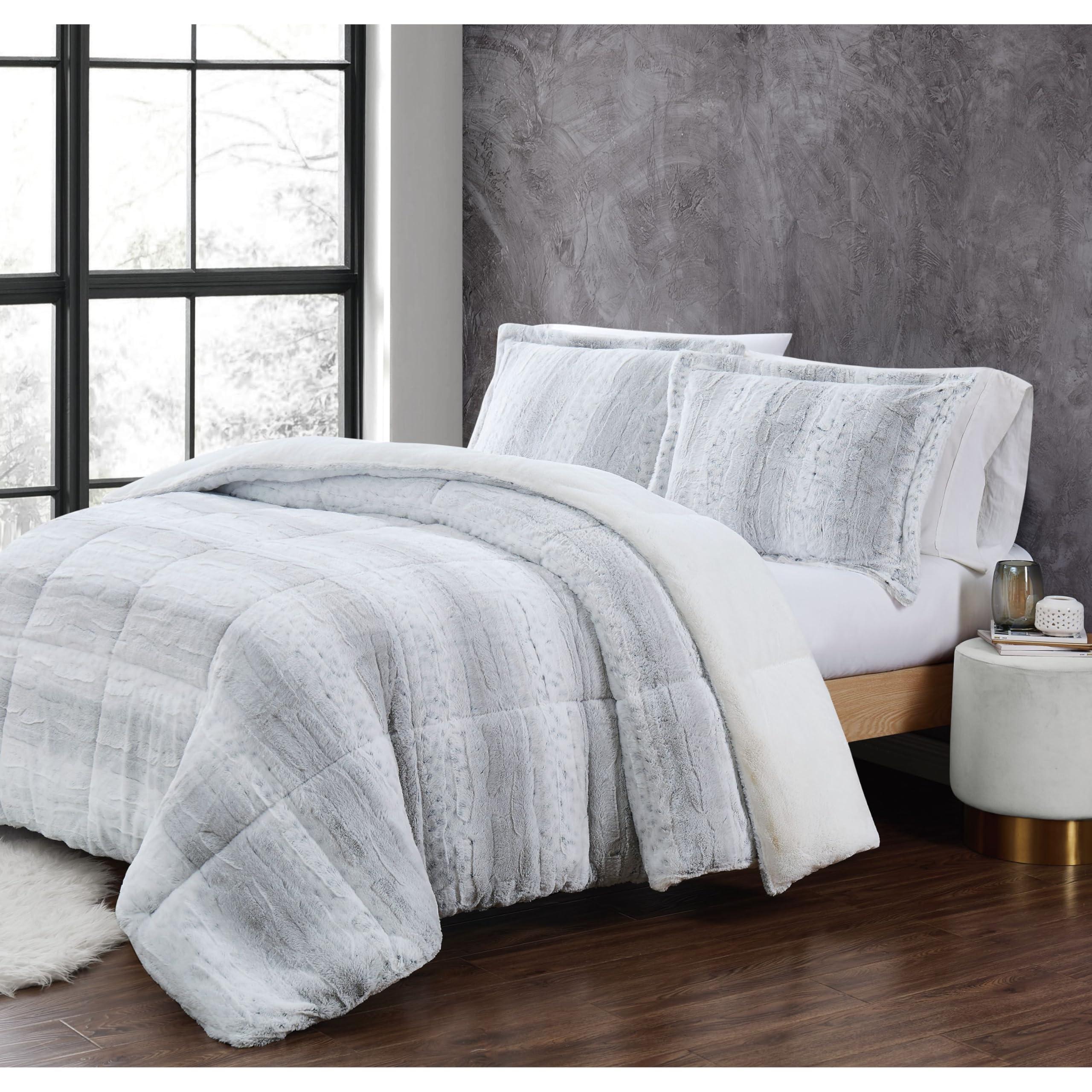 Christian Siriano Christian Siriano NY Snow Leopard Faux Fur Comforter Sets Grey Polyester 3-Piece King Comforter Set, Cozy and Ideal Designer Look, OEKO-TEX Certified Confidence