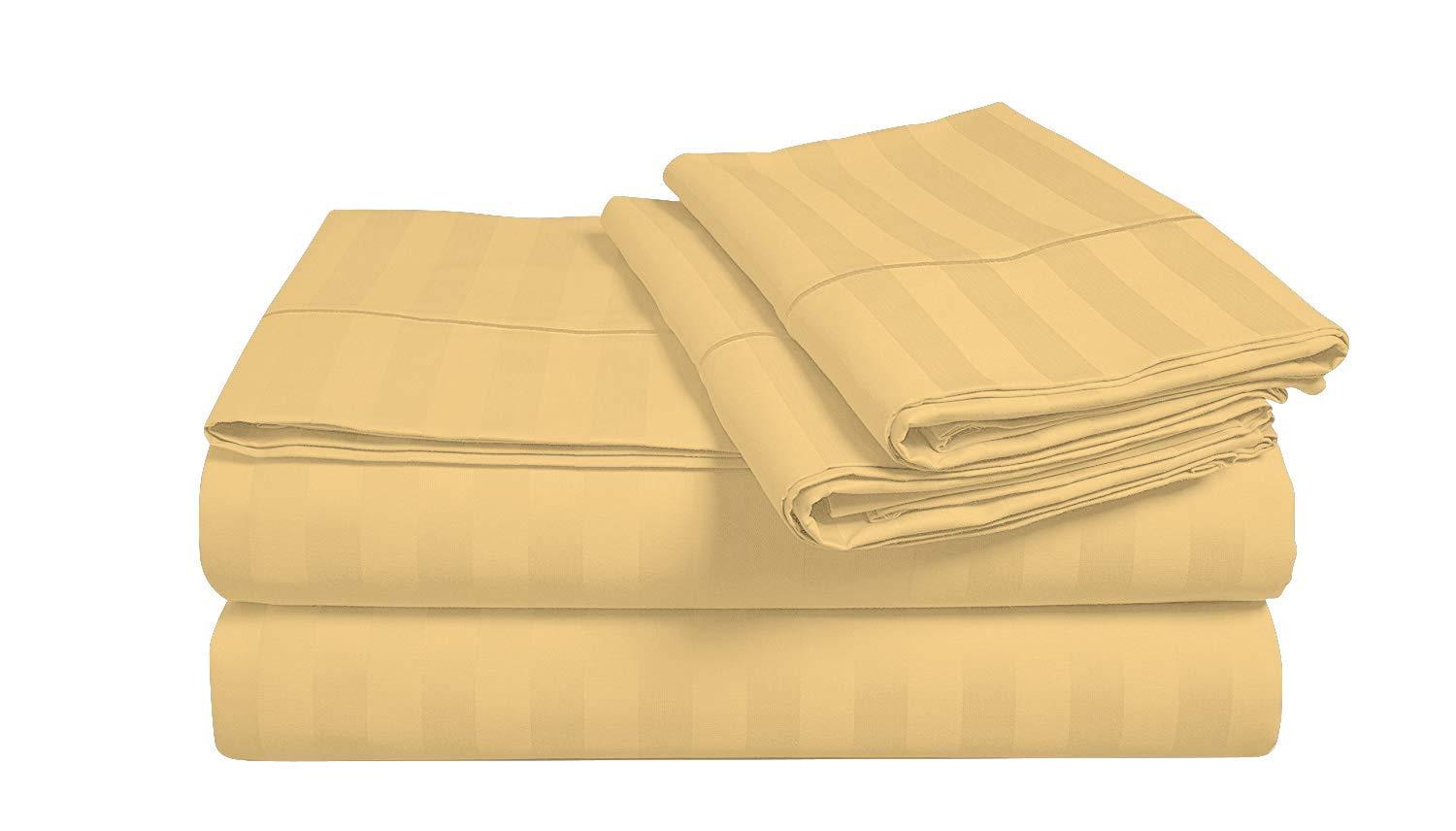 OnlineChoiceSheet OnlineChoiceSheet 4 Piece Split Top King Adjustable Flex Top Sheet Set 100% Egyptian Cotton with 1000 Thread Count, Stripe Golden,28 inch Deep Pocket - 28\" Split from The Top