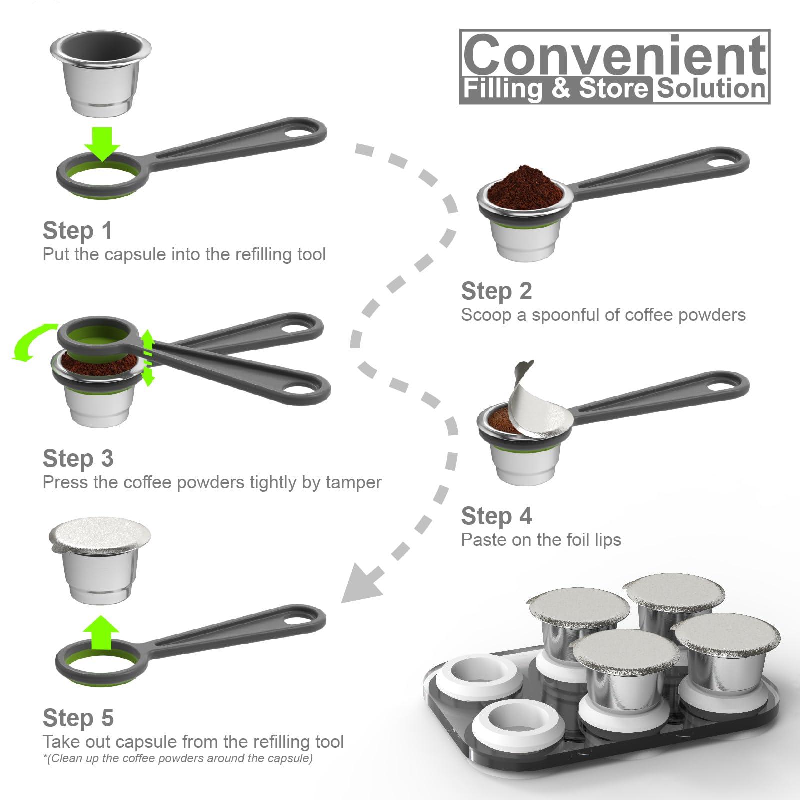 Triplot Reusable Capsules for Nespresso OriginalLine - 6pcs Refillable Coffee Pods,Stainless Steel Cups Compatible for Nespresso OriginalLine Machine (6Pods+100pcs Lids+Storage Board)