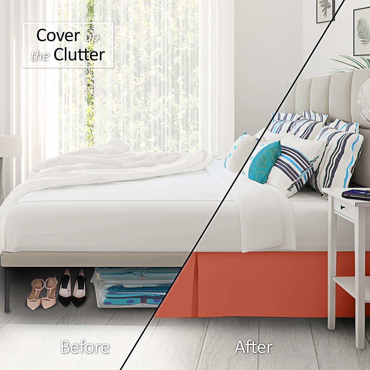 Ammara Linen Ammara Linen Pleated Bed Skirt Easy Fit Bed Skirt 15 Inch Tailored Drop - King 78 x 80 Inches - Rust Brown - 1000 Thread Count Brushed Egyptian Cotton Wrinkle Resistant