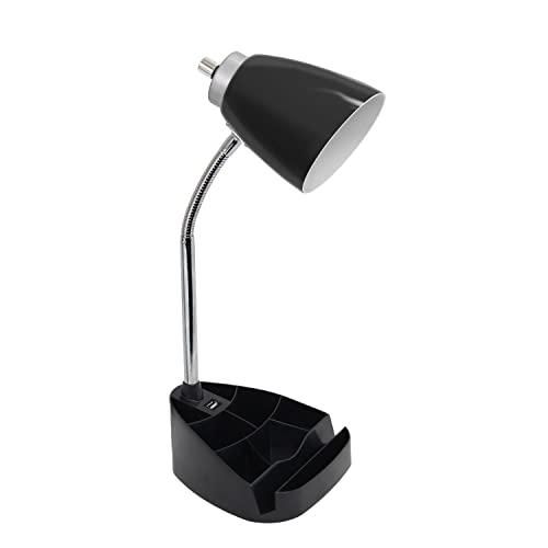 Limelights Simple Designs LD1056-BLK Gooseneck Organizer Desk Lamp with iPad/Tablet Stand or Book Holder and USB Port, Black