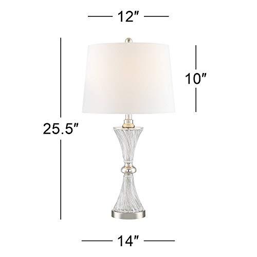 Regency Hill Regency Hill Luca Modern Table Lamps 25.5\" High Set of 2 with USB Charging Port Glass Chrome Silver Metal White Fabric Drum Shade for Living Room Bedroom House Bedside Nightstand Home