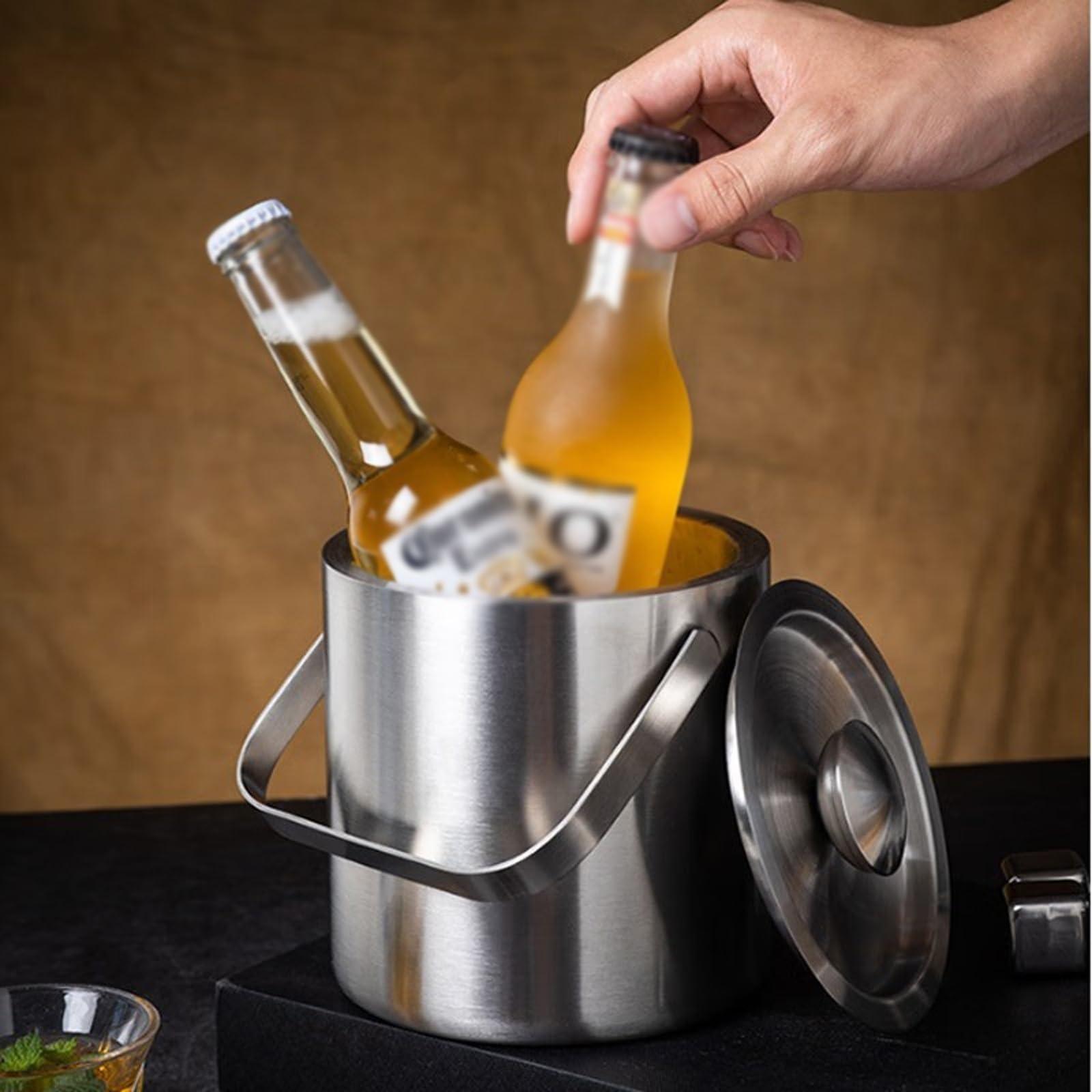 MACIUM Ice Bucket for Cocktail Bar Metal Double Wall Ice Bucket with Lid, 1.3L Stainless Steel Insulated Ice Bucket for Cocktail Bar, Wine, Home Bar Accessories, Parties, Champagne Bucket Stainless Steel Ice