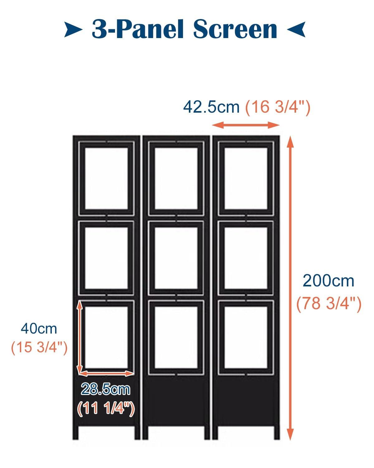 Blazea Wooden Room Divider with Picture Frame, Freestanding Room Partition Privacy Screen, 3 Hinged Panels for Store/Studio/Living Room/Restaurant(Natural)