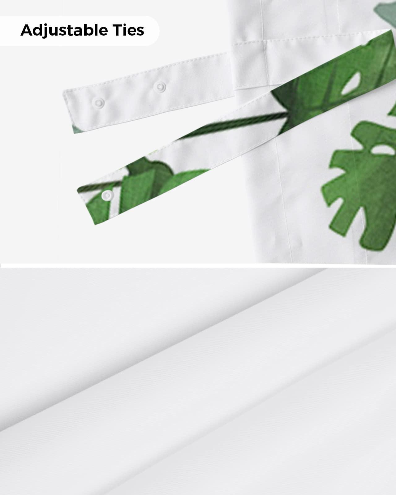 Chees D Zone Tie Up Valance Curtain for Kitchen,Monstera Summer Green Leaf Rod Pocket Short Curtains Adjustable Tie-Up Shade Valances,Tropical Plants Foliage on White Window Treatment for Bathroom 42x18in