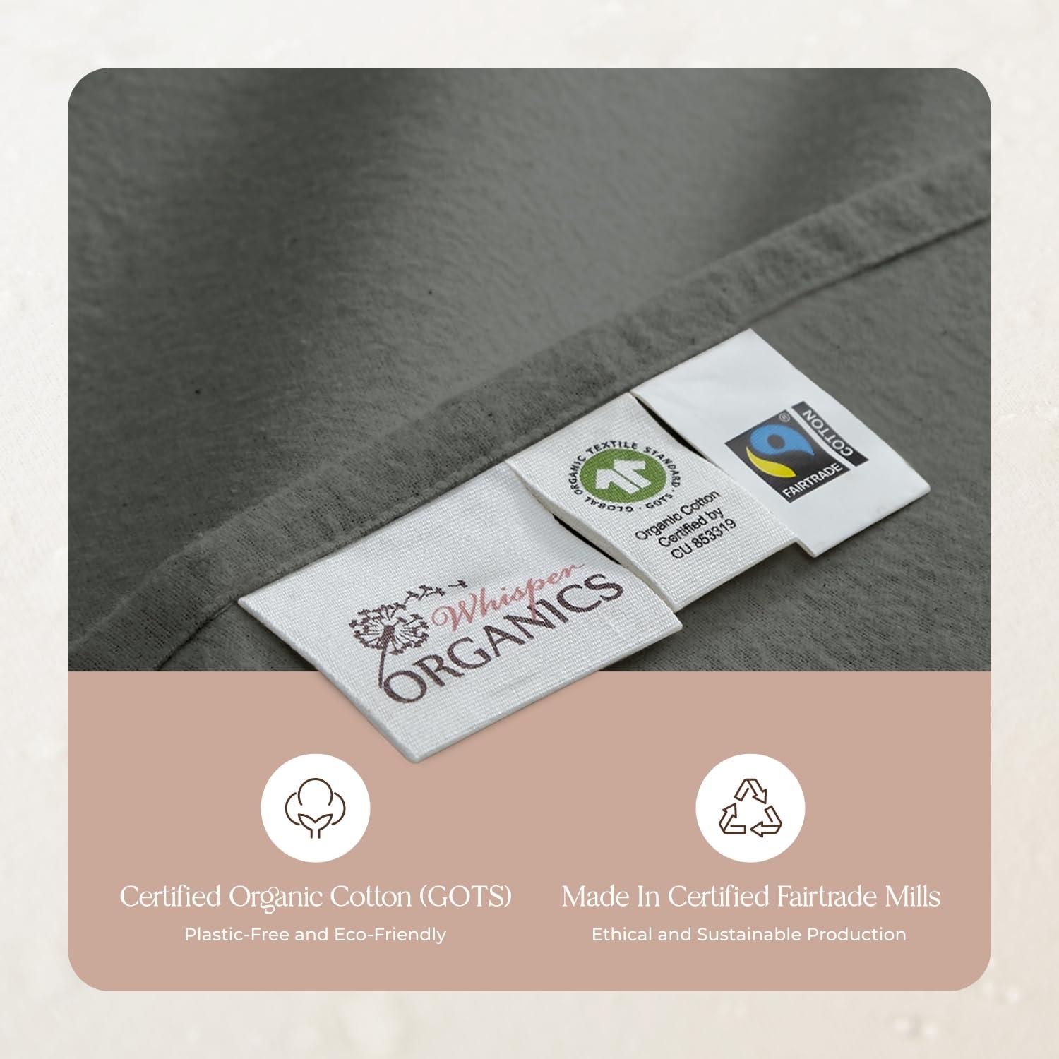 Whisper Organics 100% Organic Flannel Sheets King Size - GOTS Certified 100% Cotton Flannel Sheets Set with Comfortable Soft Brushed Finish & Deep Pocket - 1 Flat 1 Fitted & 2 Pillowcases (Dark Gray, King)